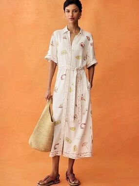 Few Moda ANAYA NWT Arlo Linen Blend Beach Motif Midi Dress